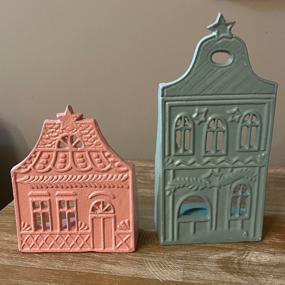Pink & Green House Tealight/Votive Candle Holders